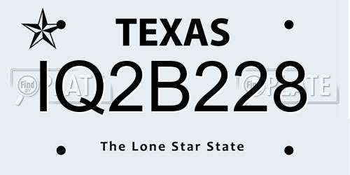 IQ2B228 Texas License Plate