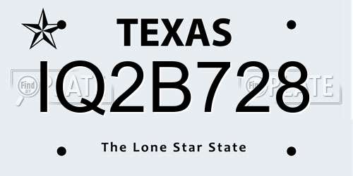 IQ2B728 Texas License Plate