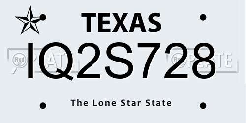 IQ2S728 Texas License Plate