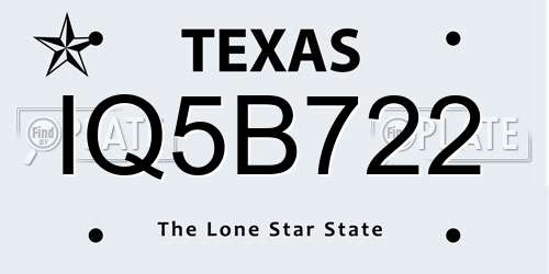 IQ5B722 Texas License Plate