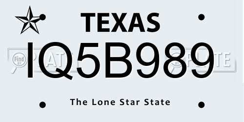 IQ5B989 Texas License Plate