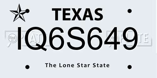 IQ6S649 Texas License Plate