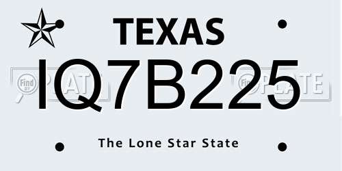 IQ7B225 Texas License Plate