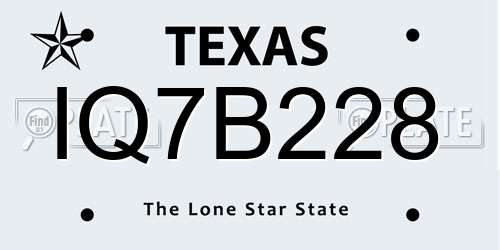 IQ7B228 Texas License Plate