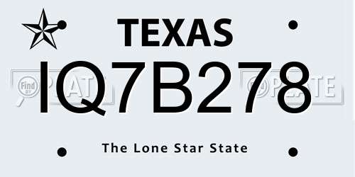 IQ7B278 Texas License Plate