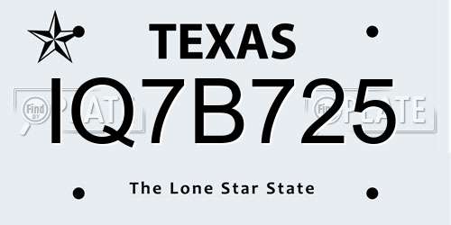 IQ7B725 Texas License Plate