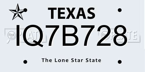 IQ7B728 Texas License Plate