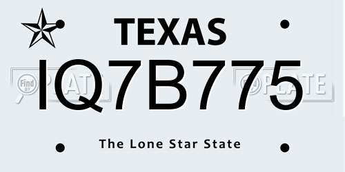 IQ7B775 Texas License Plate