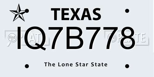 IQ7B778 Texas License Plate