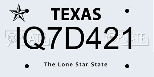 IQ7D421 Texas License Plate