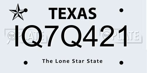 IQ7Q421 Texas License Plate