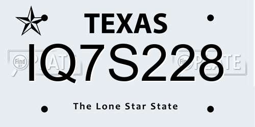 IQ7S228 Texas License Plate