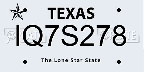 IQ7S278 Texas License Plate