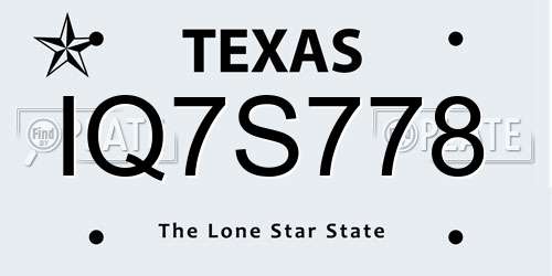 IQ7S778 Texas License Plate