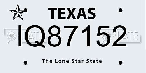IQ87152 Texas License Plate