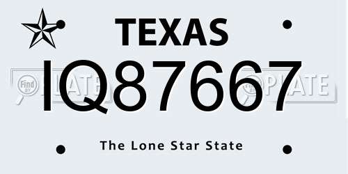 IQ87667 Texas License Plate