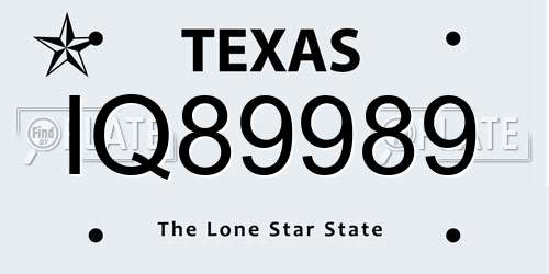 IQ89989 Texas License Plate
