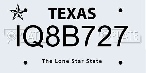 IQ8B727 Texas License Plate
