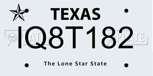 IQ8T182 Texas License Plate