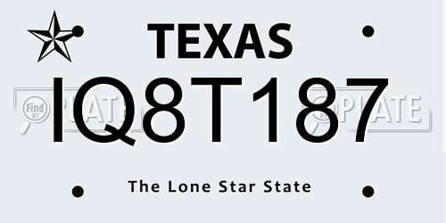 IQ8T187 Texas License Plate