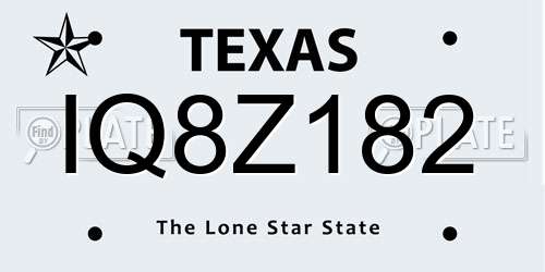 IQ8Z182 Texas License Plate