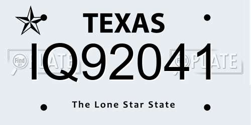 IQ92041 Texas License Plate