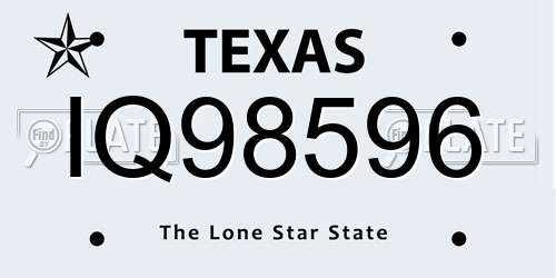 IQ98596 Texas License Plate