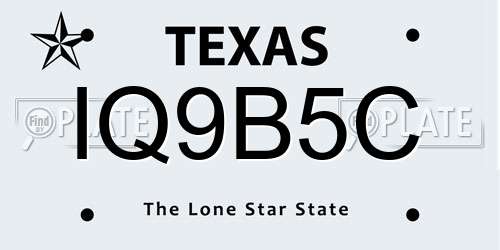 IQ9B5C Texas License Plate