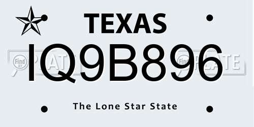 IQ9B896 Texas License Plate