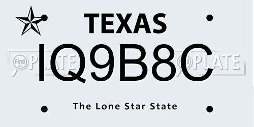 IQ9B8C Texas License Plate