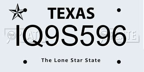 IQ9S596 Texas License Plate