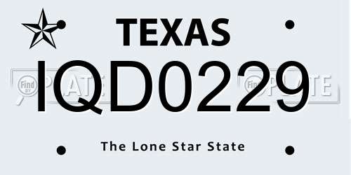 IQD0229 Texas License Plate