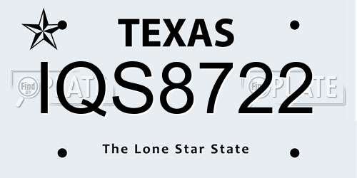 IQS8722 Texas License Plate