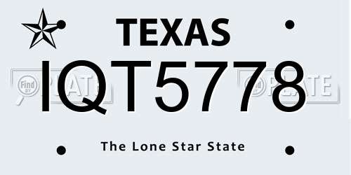 IQT5778 Texas License Plate