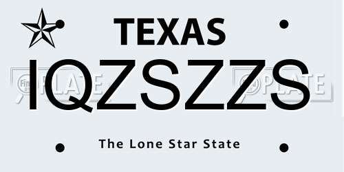 IQZSZZS Texas License Plate