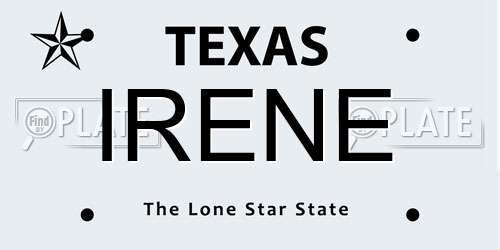 IRENE Texas License Plate