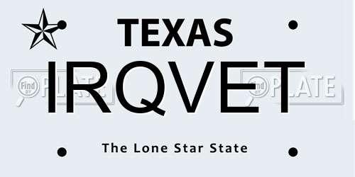 IRQVET Texas License Plate