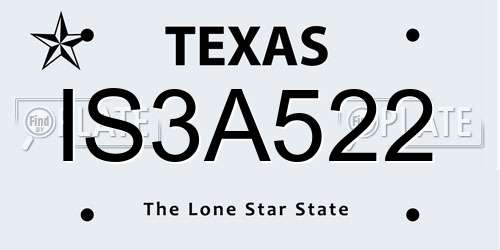 IS3A522 Texas License Plate
