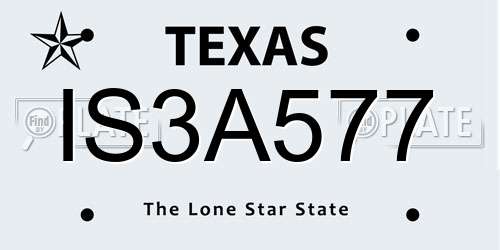 IS3A577 Texas License Plate