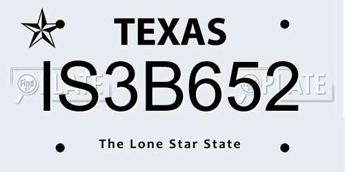 IS3B652 Texas License Plate