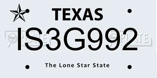 IS3G992 Texas License Plate