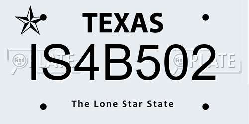 IS4B502 Texas License Plate