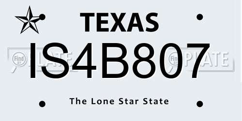 IS4B807 Texas License Plate