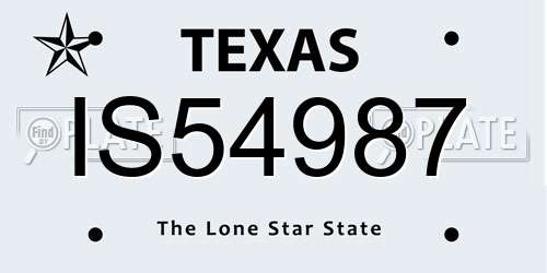 IS54987 Texas License Plate