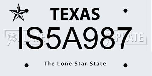 IS5A987 Texas License Plate