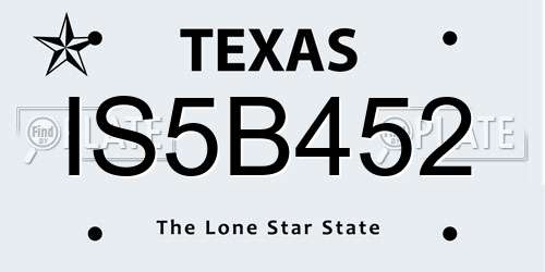 IS5B452 Texas License Plate
