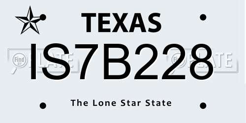 IS7B228 Texas License Plate