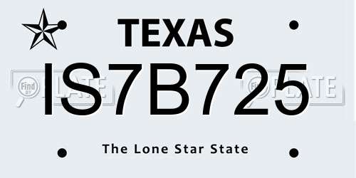 IS7B725 Texas License Plate