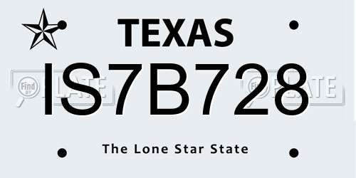 IS7B728 Texas License Plate