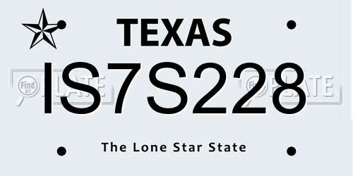 IS7S228 Texas License Plate